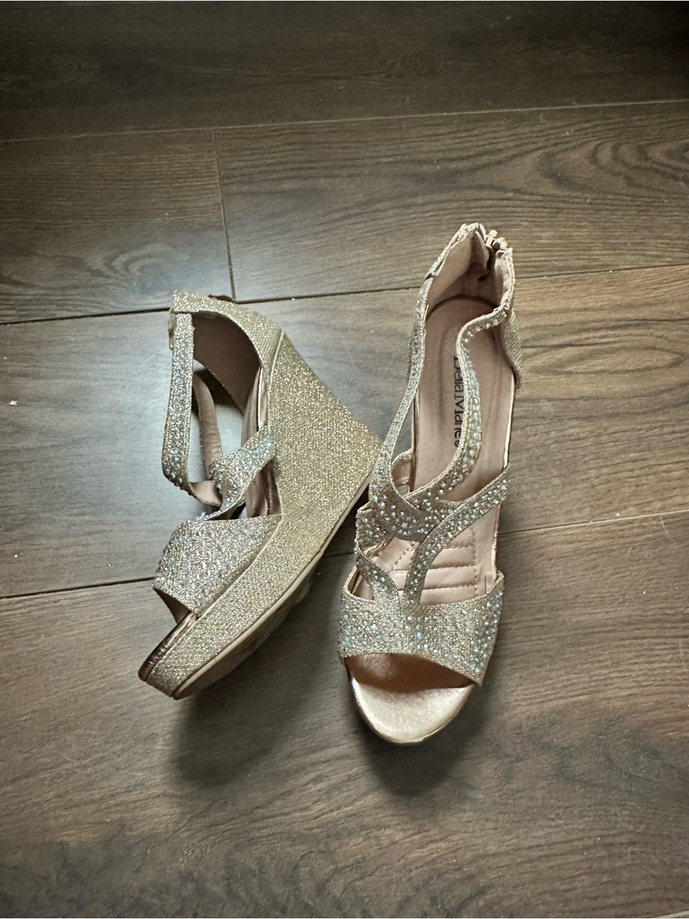 Glitter Wedge Sandals in Gold by (no brand)